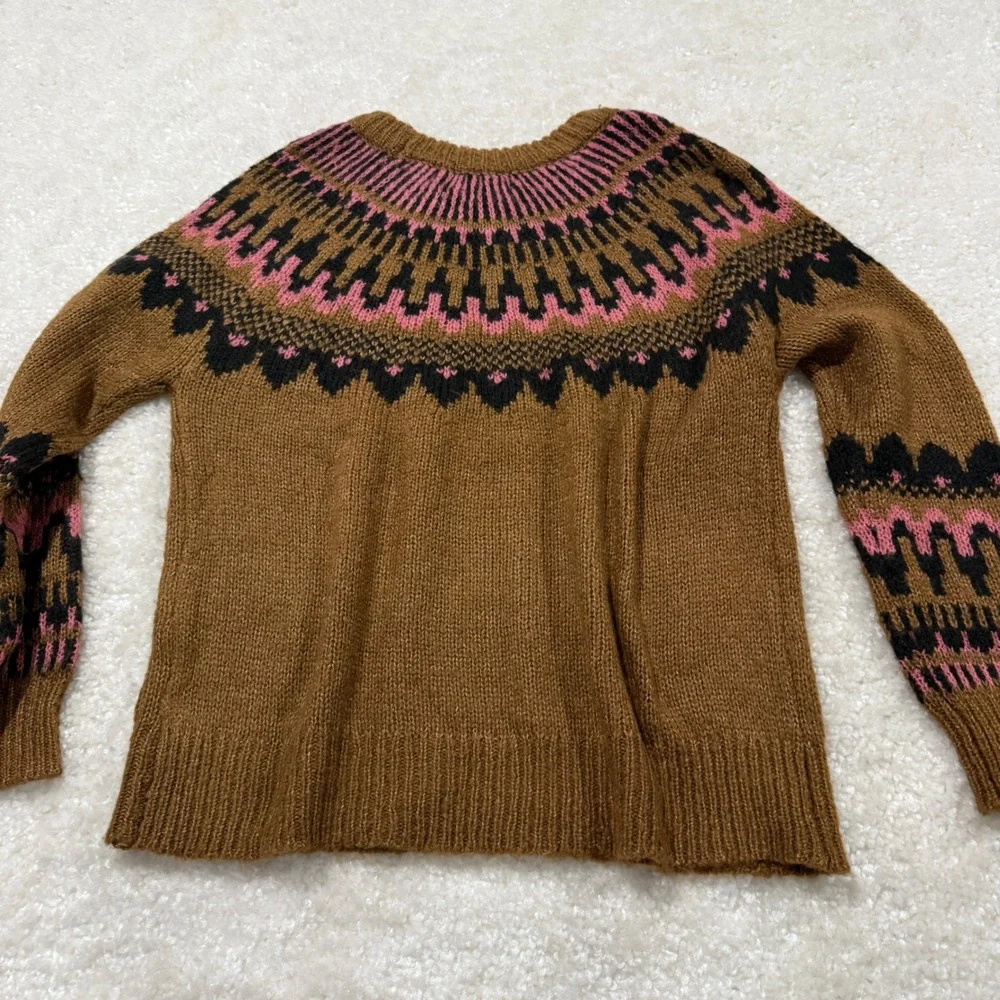 Knox Rose Sweater Womens XL Brown Fair Isle Knit Long Sleeve Crewneck 316033327
